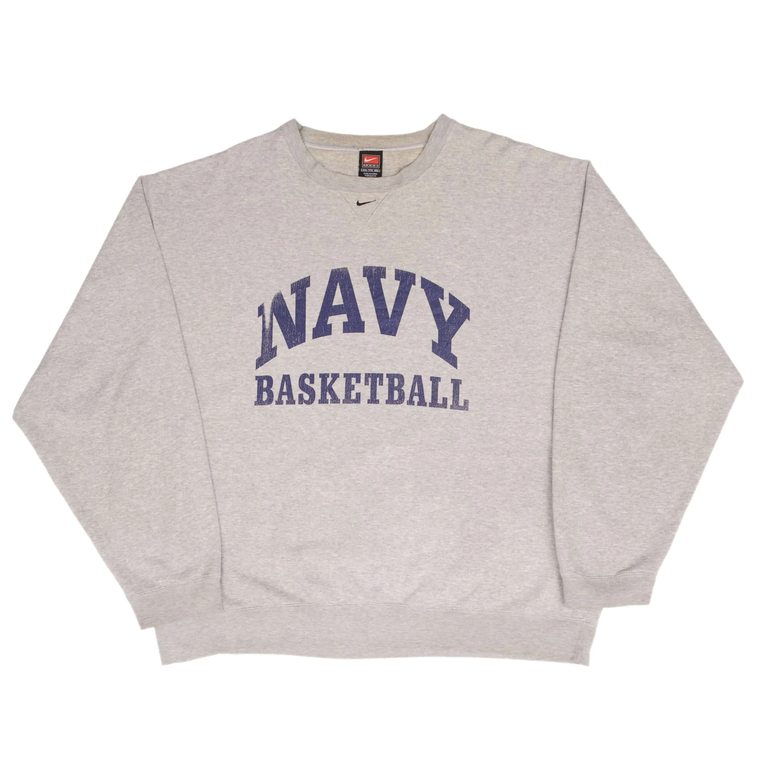 VINTAGE NIKE US NAVY BASKETBALL SPELLOUT GREY SWEATSHIRT 1990S SIZE 2XL