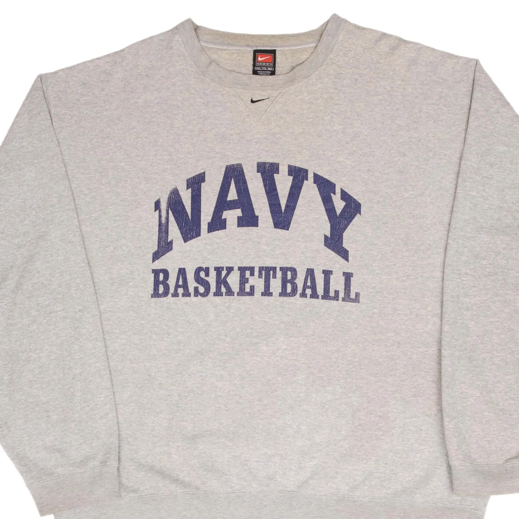 VINTAGE NIKE US NAVY BASKETBALL SPELLOUT GREY SWEATSHIRT 1990S SIZE 2XL