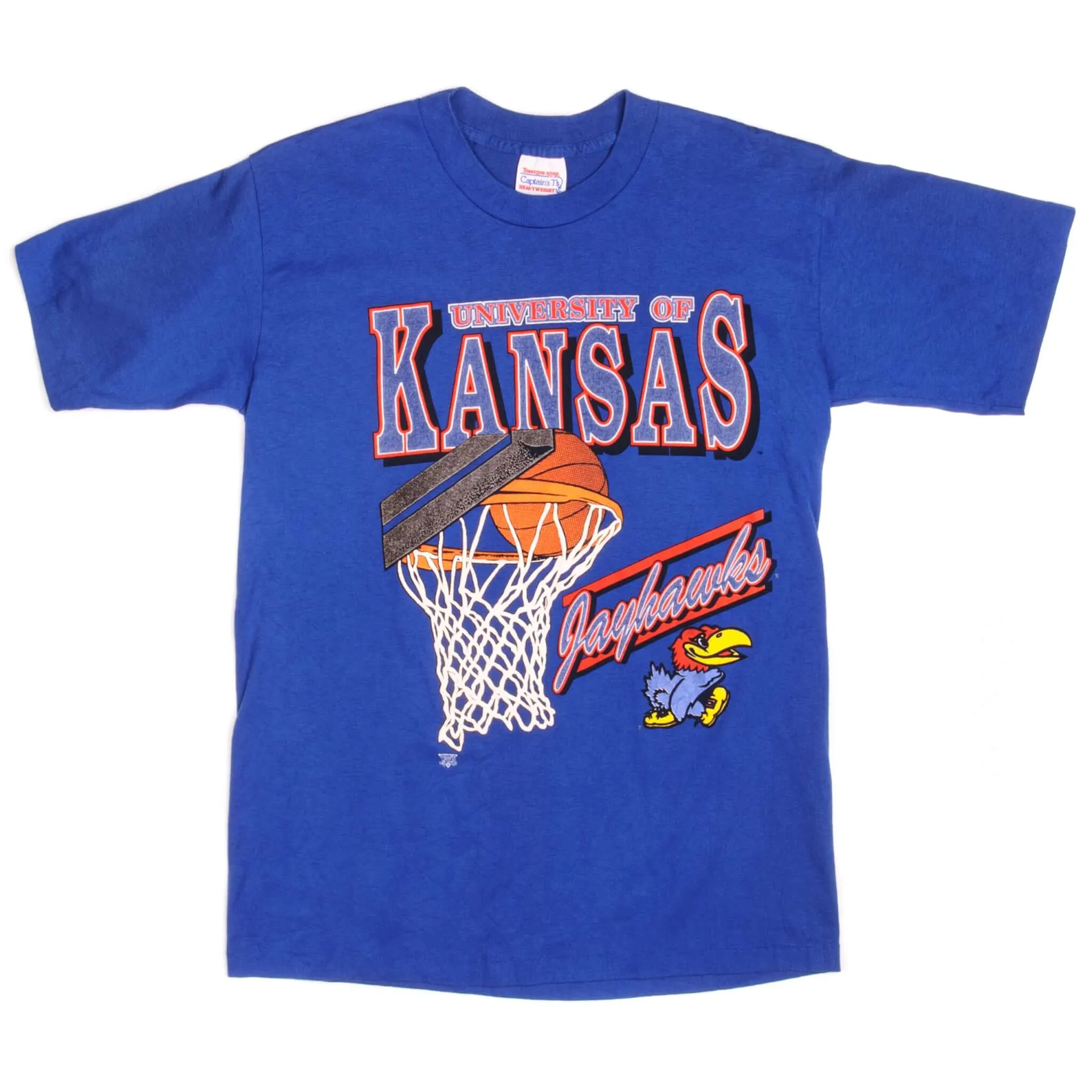 VINTAGE UNIVERSITY OF KANSAS JAYHAWKS TEE SHIRT 1988 1993 SIZE MEDUM MADE IN USA