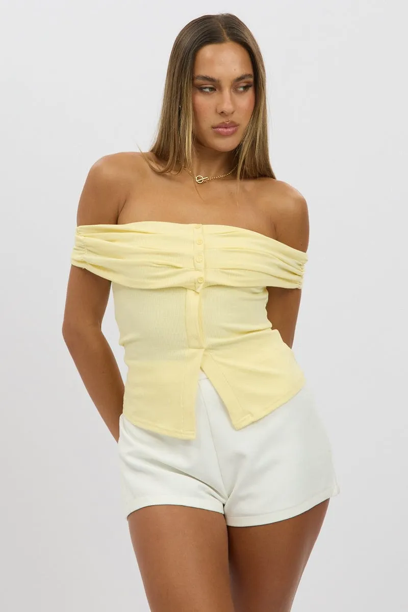 Yellow Off Shoulder Top Rib